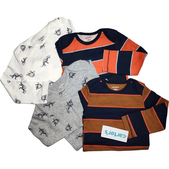 Carter's Other - Carter's Baby Boy 24 Mos Long Sleeve‎ Bodysuit Set 4pc Dinosaur Stripe NWT